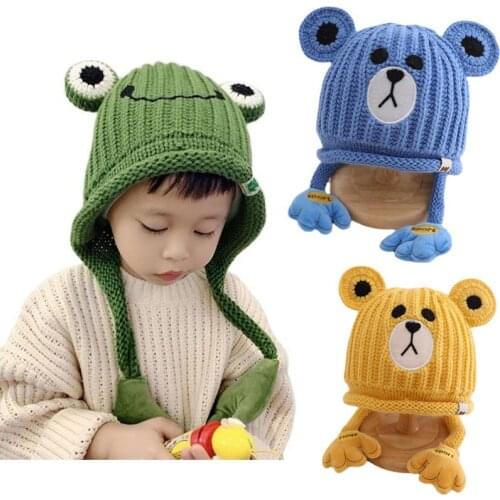 Doitbest 3 to 8 Years old Winter hat for kid beanies Cartoon frog Handmade Beanie knit Child hats warm kids girls Earflap caps