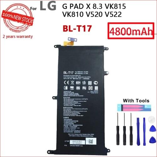 100% Genuine BL-T17 BLT17 For LG G PAD X 8.3 VK815 VK810 V520 V522 4800mAh Mobile Phone In Stock New Batteries With Gift Tools