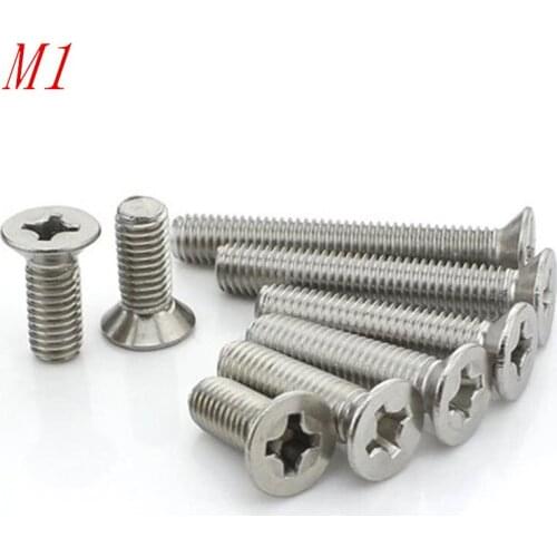 1000pcs GB819 DIN965 m1 stainless steel flat contersunk head machine screw M1*3/4/5/6/8