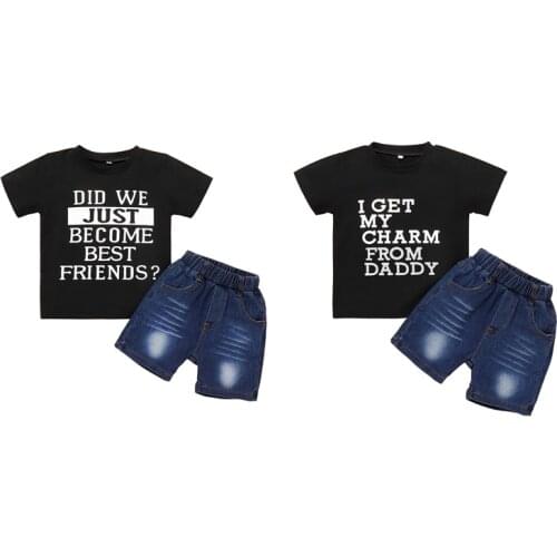 2021-05-04 Lioraitiin 2Styles 0-4Years Toddler Baby Boys Clothes 2Pcs Set Letter Print Short Sleeve O-neck T-shirt Short Jeans