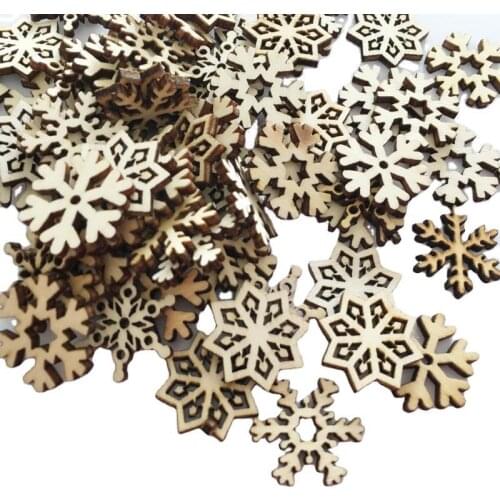 25pcs DIY Wooden Christmas Blanks Slices Mini Snowflake Embellishments Wooden Ornaments for DIY Christmas Craft Making Supplies