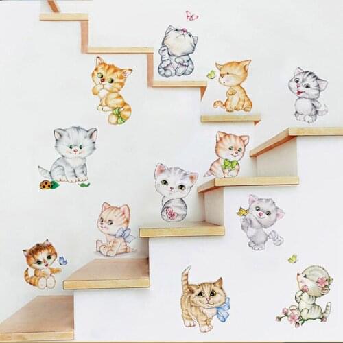 3D View Civid Butterfly Cats Wall Stickers for Kids Rooms Bathroom Cabinet Home Decor Cartoon Animal Wall Decals Diy Mural Art