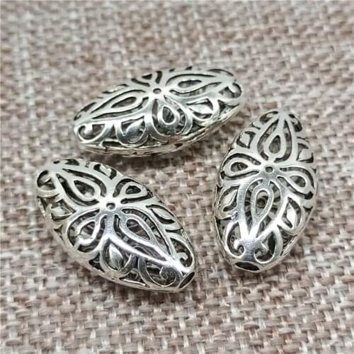 925 Sterling Silver Olive Oval Marquise Beads Hollow Cross for Bracelet Necklace