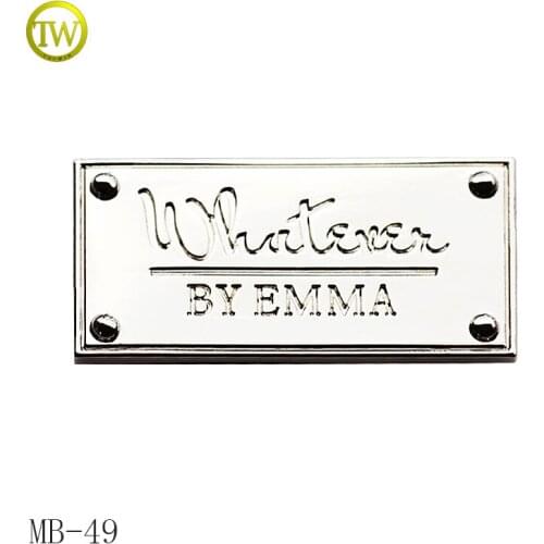 Custom silver brand Metal logo tag with prong for Lady Handbag