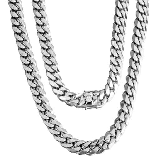 14mm Silver Tone Stainless Steel Big Heavy Curb Chain Bracelet or Necklace for Men Boy Jewelry Hip Hop 7-40"