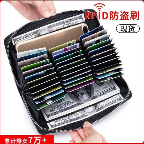 Genuine Leather Card Case Zipper Long Wallet Passport Case Rfid Anti-theft Credit Card Organizer Women Clutch Purses Card Holder
