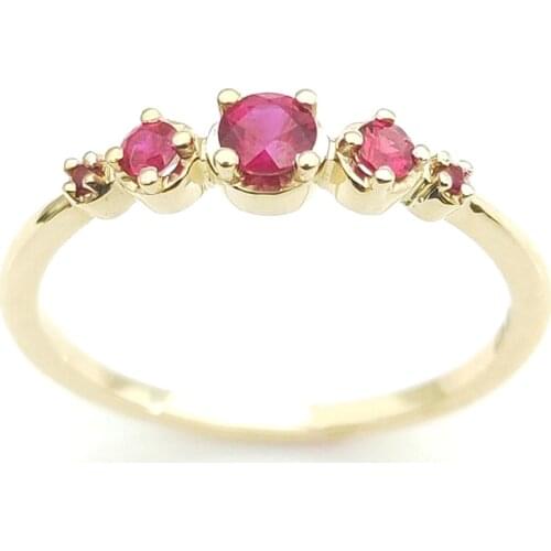 HELON Solid 18K Yellow Gold VS 0.23ct Genuine Round Red Ruby Gemstone Engagement Ring Women Trendy Exquisite Jewelry
