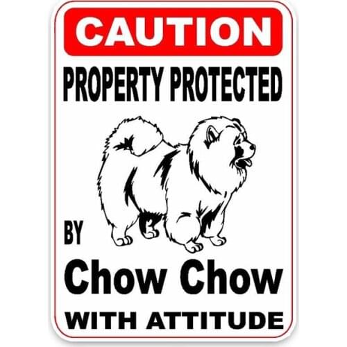 Personality Creativity Fashion Property Protected By Chow Chow Dog PVC Car High Quality Sticker Decoration Graphic 10cm*14.2cm