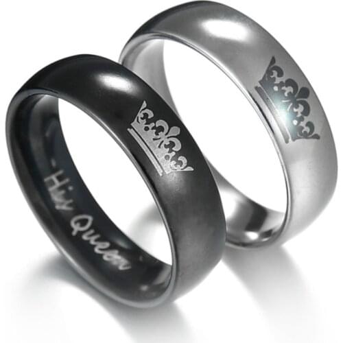 Women His Queen Stainless Steel Ring Silvery Color Simple Design Her King Couple Ring Wedding Ring for Female Men