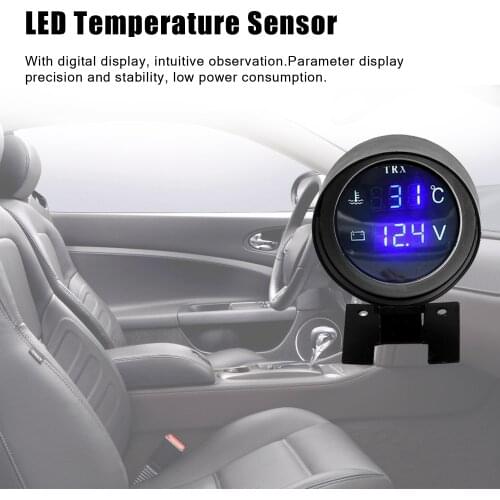Round Led Digital Car Truck Water Temp Gauge Temperature Sensor Temperatura Moto + Voltmeter Volt Voltage Meter 2 in 1 12.0V 24V