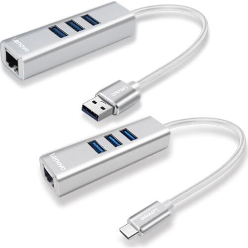 Lenovo USB3.0 Type C to RJ45 HUB Adapter Splitter Expand 3 Port USB 3.0 For Laptop Compter Macbook Accessorie Aluminium Expander