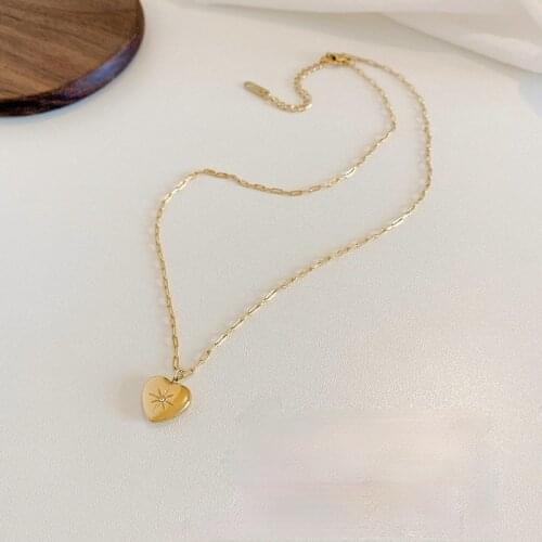 LOVOACC Exquisite Stainless Steel Love Heart Cubic Zircon Pendant Necklace for Women Star Gold Color Metallic Necklace Jewelry