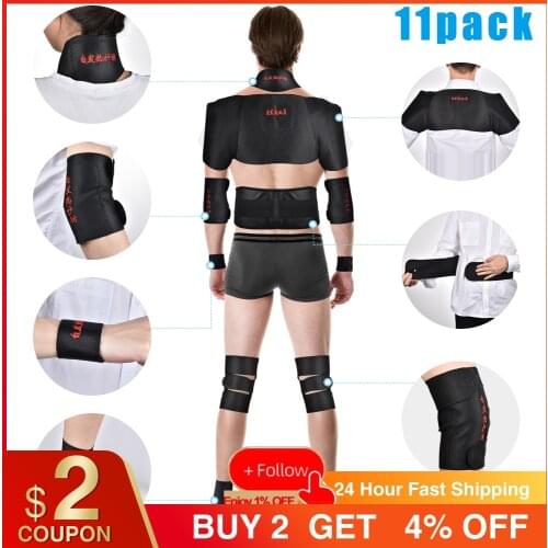11pack Magnetic Self-heating Tourmaline Belt Back Neck Lumbar Shoulder Therapy Posture Correcter Brace Pain Relief Massager