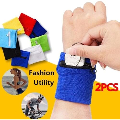 Mini Fitness Sports Zipper Wristband Coin Purse Keys Holder Cotton Wrist Bag Protective for Volleyball Tennis Durable Sports