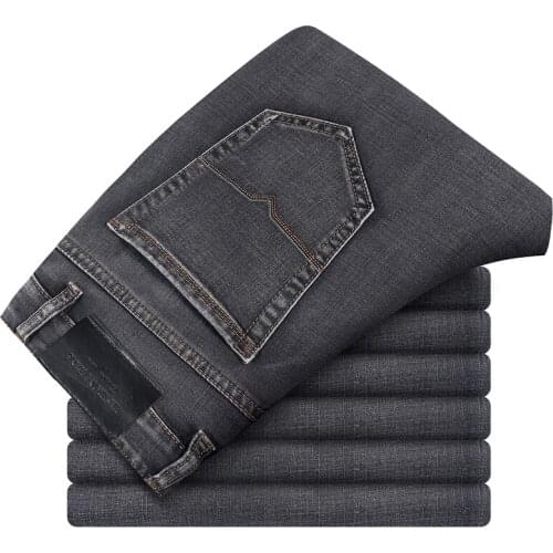 2021 New Mens Classic Straight Jeans Fashion Business Casual Elastic Relax Loose Trousers Male Brand Pants Plus size 42 44