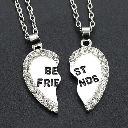 Fashion 2 Pcs Necklace Women Crystal Heart Pendant Best Friend Letter Necklace Fashion Couple Necklace Drop Shipping