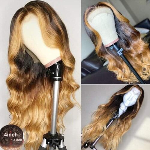 BLG Highlighted Wig Body Wave Human Hair Lace Wigs 150 Density T Part Remy Brazilian Ombre Human Hair Wigs For Black Women