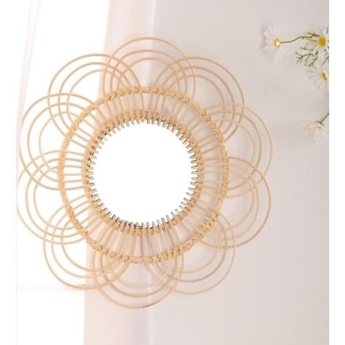 Woven Rattan Dressing Mirror Innovative Art Decor Round Makeup Mirrors Bathroom Bedroom Wall Hanging Mirror Photo Props