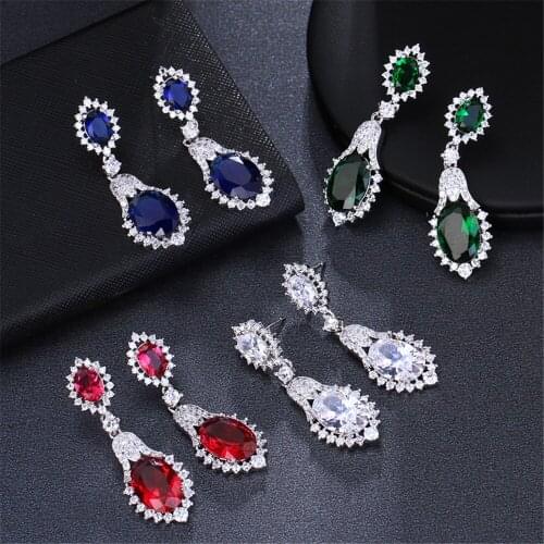 KSRA Luxury Colorful Water Drop Zircon Earrings For Women Personalized Wedding Bridal Earrings Retro Jewelry Prom Accessories