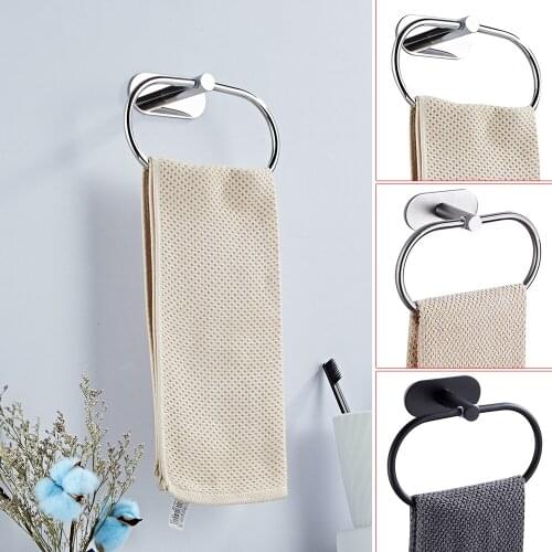 Self-Adhesive Towel Holder Bathroom Simple Stainless Steel Wall Mounted Towel Rack Hanger Storage Hanging Shelf Towel Ring