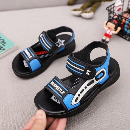 New Summer Boys Sandals PU Leather Toddler Beach Shoes Children Sandals Kids Shoes Students Non-slip Rubber Sandals Size 22-37