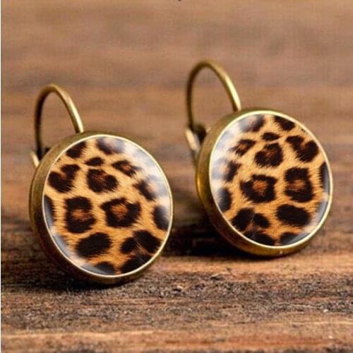 Fashion Leopard Print Stud Earrings For Women Jewelry Handmade Vintage Cabochon Glass Boho Earrings Pendientes Gifts