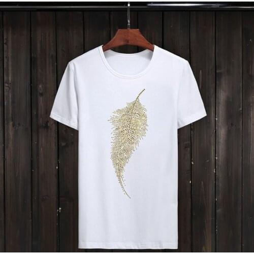 Rhinestones T Shirts Men Brand Short Sleeve Fashion Man Streetwear O Neck Slim Modal Cotton Tshirts Plus Size