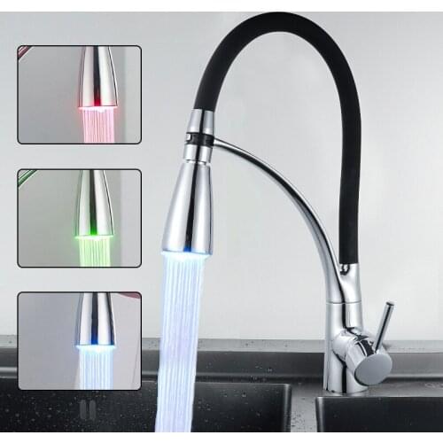 LED Kitchen Faucet Pull Out Spring Sink Mixer Tap Hot Cold Water Crane For Bathroom Accessories 360 Rotation Shower Single Hole