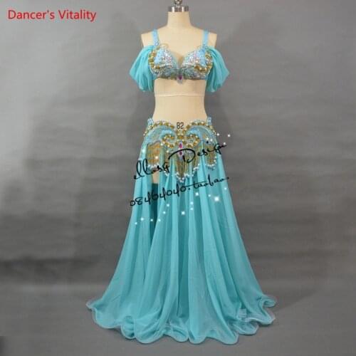 Belly Dance Eastern Baladi Hair Swinging Embroidery Skirts Bra Dress Costume For Oriental Dance Belt For Belly Dancing Set