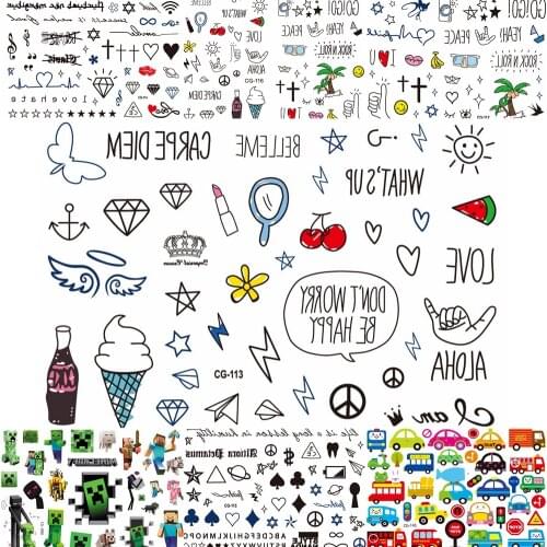 Child Hand Finger Fake Temporary Tattoos Cute Star Diamond Ice Cream Tattoo Sticker Waterproof Kids Makeup Tatoo Body Art Decals