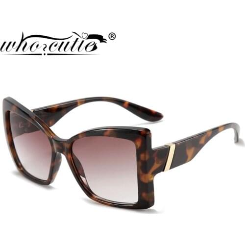 WHO CUTIE New Vintage Cat Eye Sunglasses Women Thick Leopard Frame Sun Glasses Fashion Cateye Eyewear Shades Female Oculos UV400