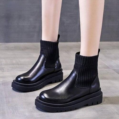 2021 new Women PU Leather Ankle Boots Slip on Elastic Botines Autumn Female Shoes Motorcycle Botas size 35-40