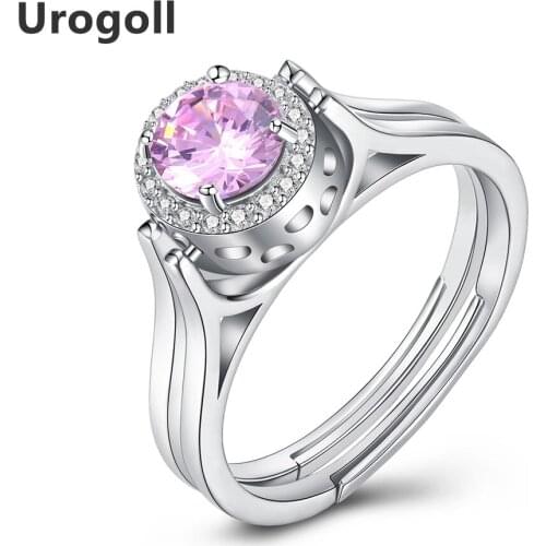 Fashion 925 Sterling Silver Ring for Women Round Pink /White Zircon Two Color Rotatable Switchable Engagement Wedding Rings