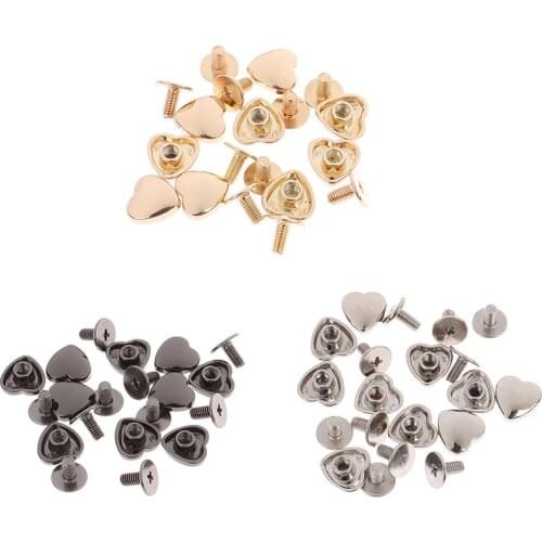 10Pcs Heart Shape Accessories Handbag Shoulder Bags Bottom Studs Rivets Screw