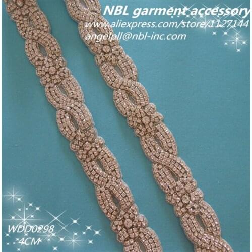 10 yards) Wholesale iron on bridal beaded silver clear applique rhinestone trim for wedding dress sash DIY iron on WDD0298