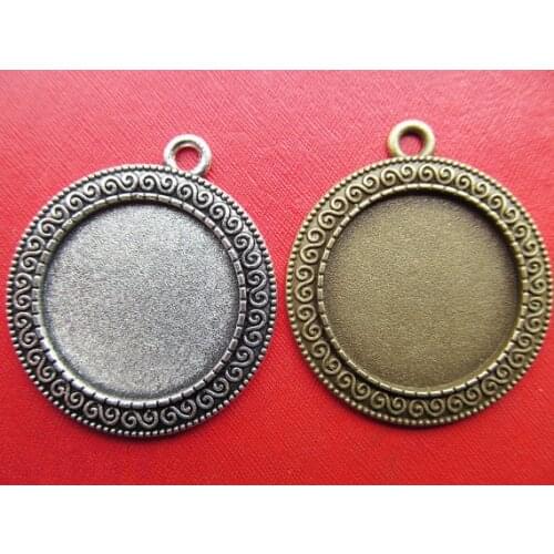 100pcs Antique Silver tone/Antique Bronze Base Setting Bezel Tray Bezel Pendant Charm,S Border,fit 25mm Round Cabochon/Cameo
