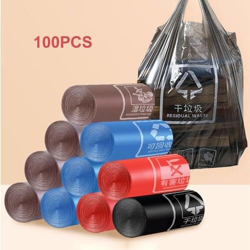 100PCS Portable Sorting Garbage Bags Household Disposable PE Thickened Vest Type Plastic Trash Bags 46*63CM
