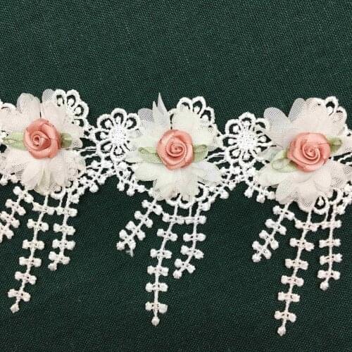 10X Soluble White Chiffon Rose Flowers Fringe Tassel Embroidered Lace Trim Ribbon Fabric Sewing Craft Wedding Dress Decoration