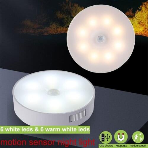 2-6pcs indoor Lighting Body Motion Sensor Emergency Night Garden Pathway Bright usb charged led cabinet lamp night light warm w