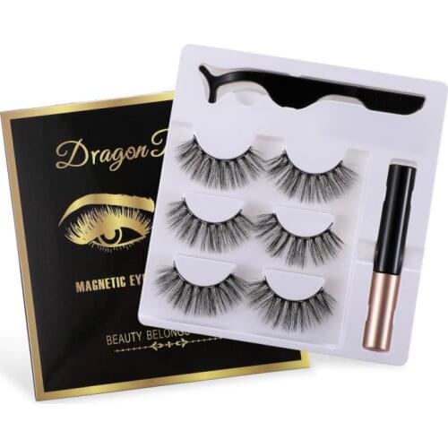 3 Pairs 3D Magnetic False Eyelashes Liquid Eyeliner False Eyelashes Set Naturally Waterproof Long-lasting Magnet Eyelashes