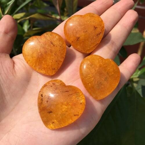 4pcs Yellow Jasper Heart-shaped Palm Stone Reiki Healing Crystal Fengshui Home Decoration