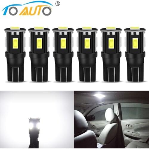 6pcs W5W T10 LED Lamp Car Bulb 168 501 192 194 5730 LED Car Wedge Parking Light Side Door Bulb Instrument Lamp DC 12V Reverse