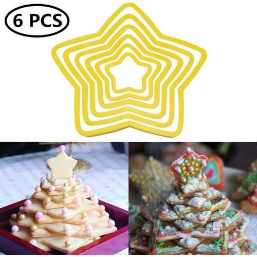 6pcs Christmas Star Shape Biscuits Mold Plastic Christmas Tree Cookie Cutter Set Fondant Cake DIY Baking Decoration Tools