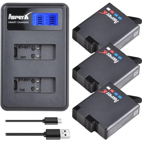 3Pcs AHDBT-501 Battery for Gopro Hero7 Hero 6 Hero 5 Camera Battery Pack+ LCD USB Dual Charger for GoPro Hero7 6 Action Camera
