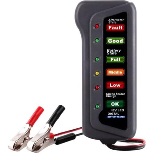 Car Battery Tester 12V 6 LED Light Auto Digital Alternator Charging Tester for Car Motorcycle Auto Diagnostic Tool