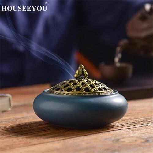 Buddha Coil Incense Burner with Metal Alloy Hollow Lotus Flower Cover Incense Holder Handmade Censer for Buddhist Home Office