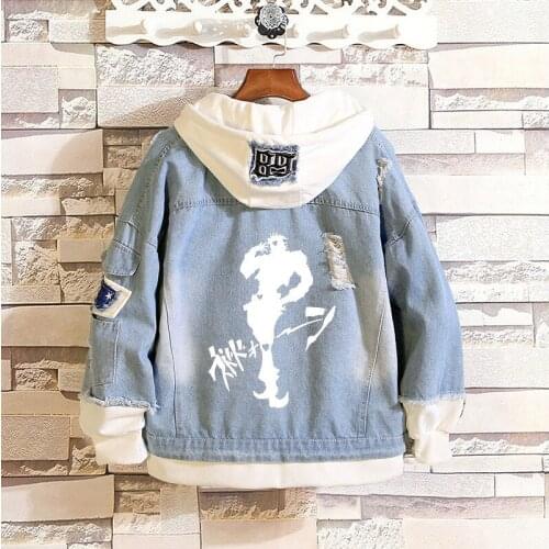 JOJOs Bizarre Adventure Spring and Autumn Mens and Womens Casual Ripped Denim Jacket Cosplay Clothes