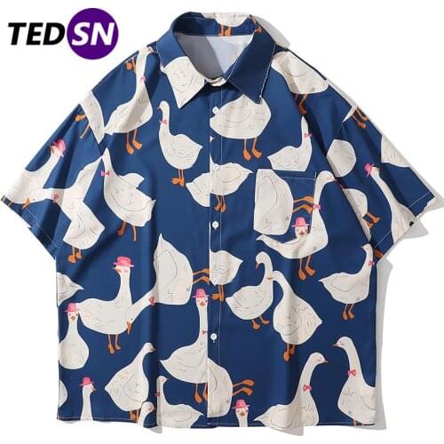 Summer Streetwear Casual Men Short Sleeve Funny Goose Full Printed Hawaiian Beacht Shirt Hip Hop Harajuku Korean Fashion Shirts