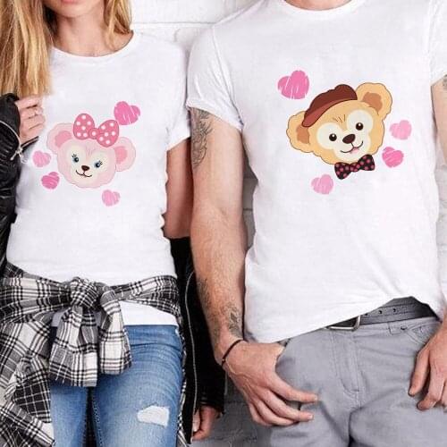 Pink Love Disney Bear Print Men/Women Couple T Shirt Summer Short Sleeve White Basic Girlfriend Boyfriend T-shirts