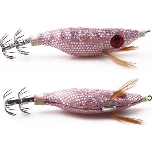 HENGJIA 1PCS Luminous Minnow Artificial Wood Shrimp Squid Jigs Jigging Squid Hook Trout Lure Fishing Tackle Squid Lure